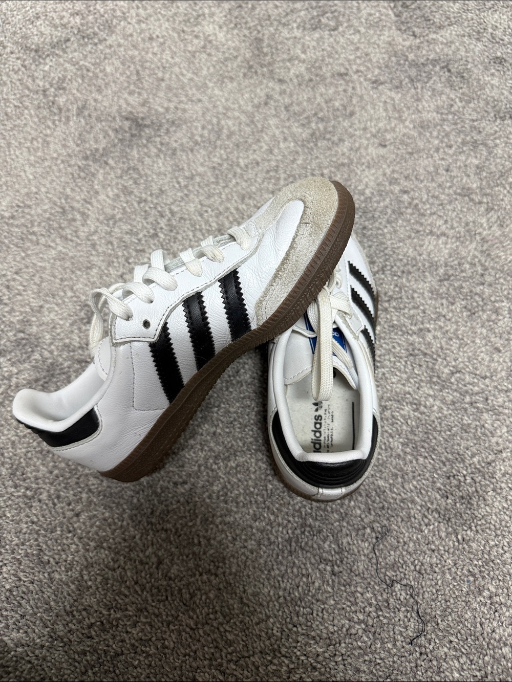 adidas White and Black Classic Gazelle-Style Kid Sneakers with Gum Sole